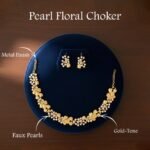 Faux Pearl Choker with Gold Floral Pendant – Elegant Multi-Strand Design - Image 3