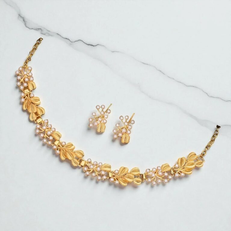 Faux Pearl Choker with Gold Floral Pendant 3